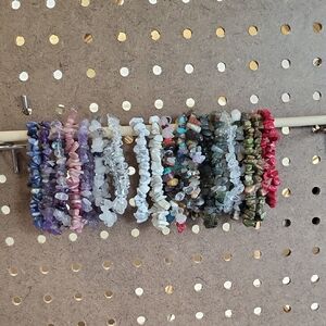 Colorful Semi-Precious Chip Stretch Bracelets - Mixed Stone Set.  10-1